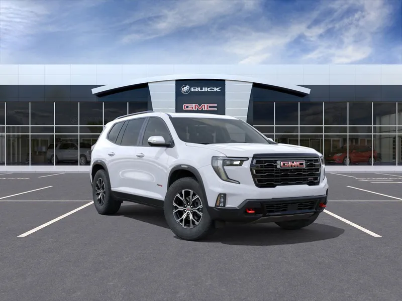 2026 GMC Acadia AT4 in Summit White — front three-quarter view