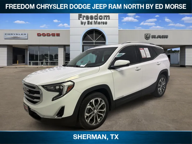 2019 GMC Terrain SLT in Summit White — front three-quarter view