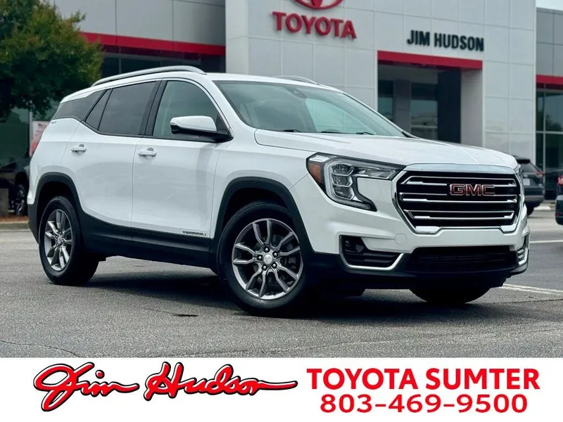 2024 GMC Terrain SLT in Summit White — front three-quarter view