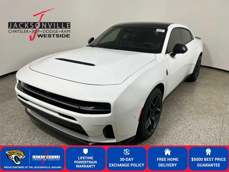 2026 Dodge Charger Scat Pack Plus in White Knuckle Exterior Paint — front three-quarter view