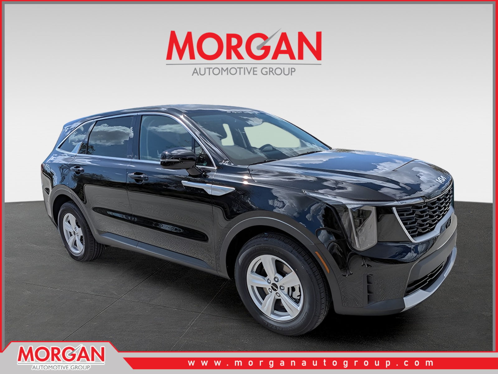2026 Kia Sorento LX in Ebony Black — front three-quarter view