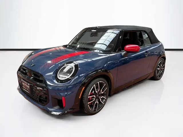 2026 MINI CONVERTIBLE ICONIC in Indigo Sunset Blue Metallic — front three-quarter view