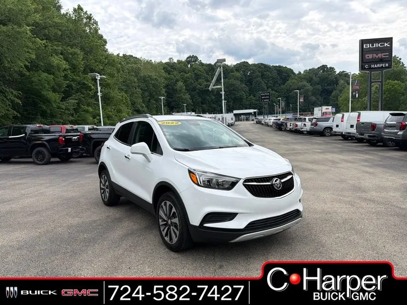 2022 Buick Encore Preferred in Summit White — front three-quarter view