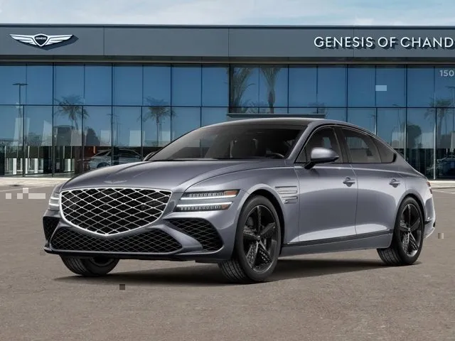 2026 Genesis G80 3.5T SPORT PRESTIGE in Ceres Blue — front three-quarter view