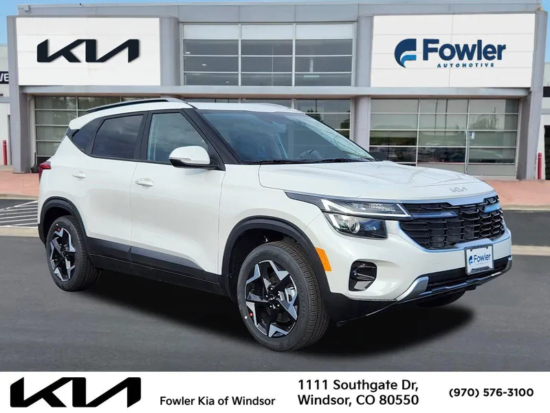 2026 Kia Seltos S in Snow White Pearl — front three-quarter view