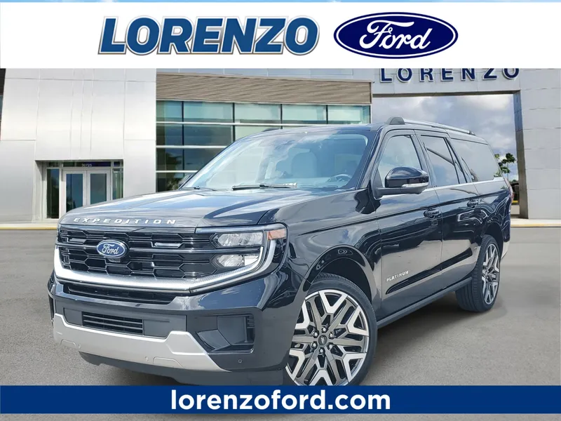 2026 Ford Expedition Max Platinum in Agate Black Metallic — front three-quarter view
