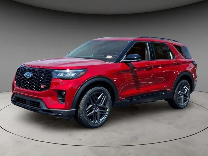 2026 Ford Explorer ST in Red Metallic — front three-quarter view