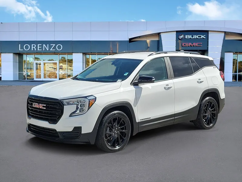 2023 GMC Terrain SLE in Summit White — front three-quarter view