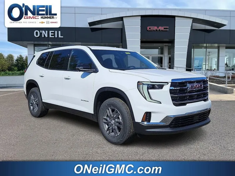 2026 GMC Acadia Elevation in Summit White — front three-quarter view