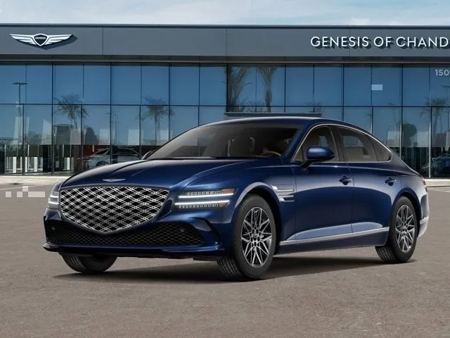 2026 Genesis G80 2.5T in Capri Blue — front three-quarter view