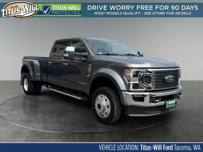 2022 Ford F-450SD Lariat DRW in Gray Metallic — front three-quarter view