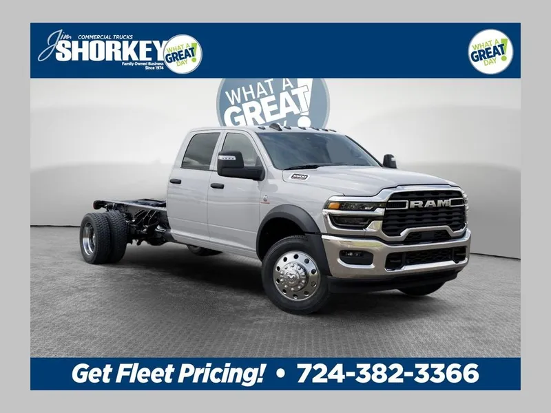 2026 RAM 5500 Tradesman DRW 4x4 / 6.7L Diesel / 84" CA Chassis in Bright White Clear-Coat Exterior Paint — front three-quarter view
