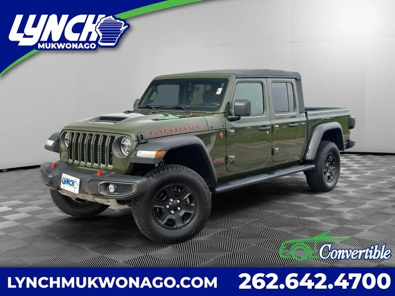 2021 Jeep Gladiator Mojave in Sarge Green — front three-quarter view