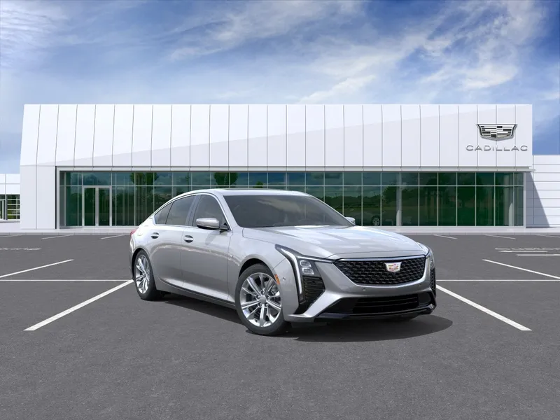 2026 Cadillac CT5 Premium Luxury in Argent Silver Metallic — front three-quarter view