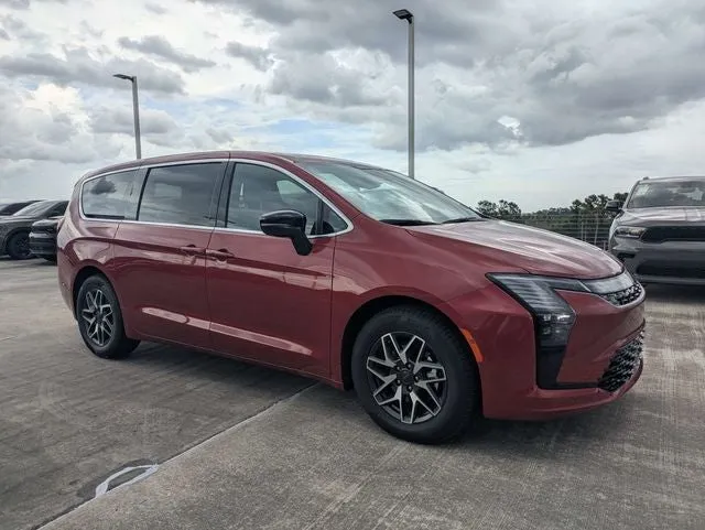 2027 Chrysler Pacifica Limited in Red Hot Pearl-Coat Exterior Paint — front three-quarter view