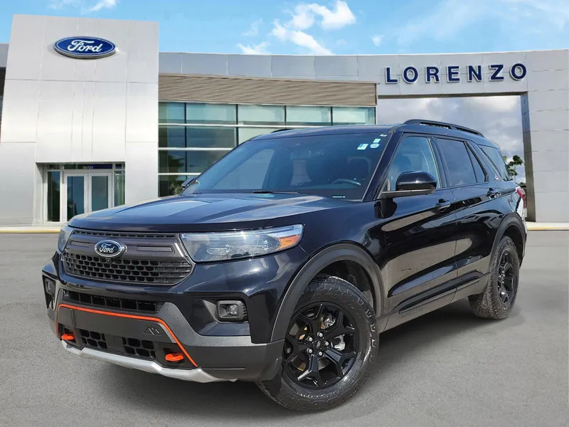 2023 Ford Explorer Timberline 4WD in Agate Black Metallic — front three-quarter view