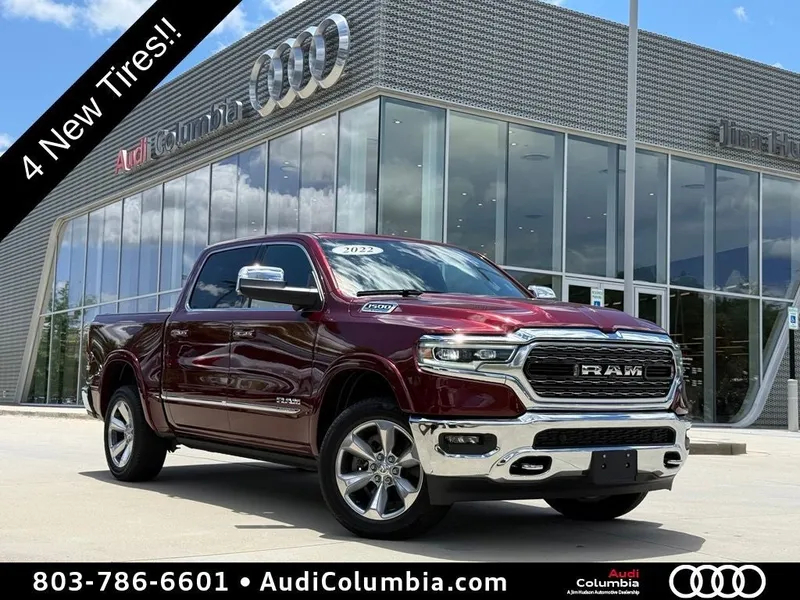 2022 RAM 1500 Limited in Delmonico Red Pearlcoat — front three-quarter view