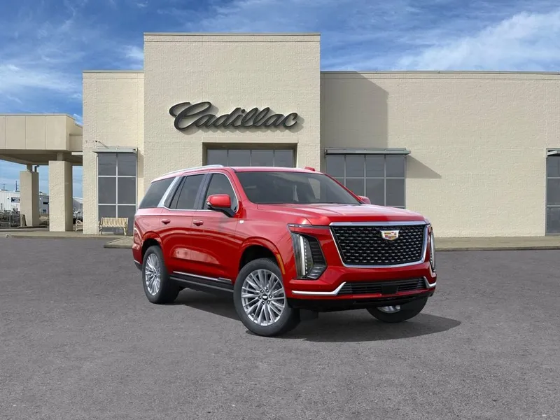 2026 Cadillac Escalade Luxury in Radiant Red Tintcoat — front three-quarter view