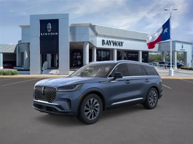 2026 Lincoln Aviator Premiere in Whisper Blue Metallic Clearcoat — front three-quarter view
