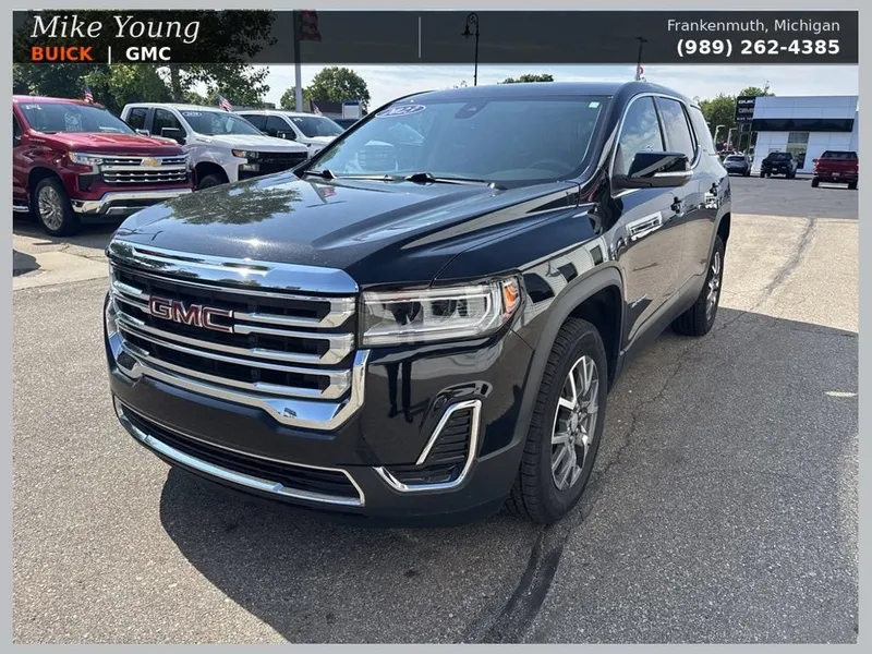 2023 GMC Acadia SLE in Ebony Twilight Metallic — front three-quarter view