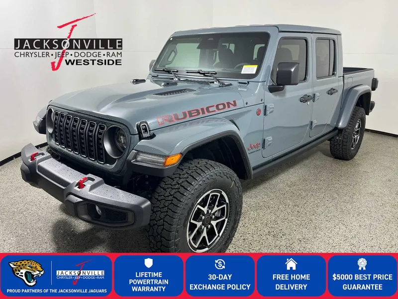 2026 Jeep Gladiator Rubicon in Anvil Clear-Coat Exterior Paint — front three-quarter view