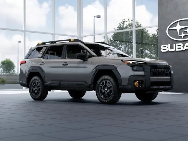 2026 Subaru OUTBACK Wilderness in River Rock Pearl — front three-quarter view