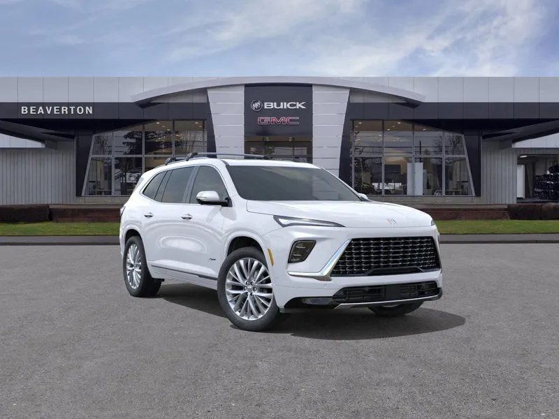 2026 Buick Enclave Avenir in Iridescent White Tricoat — front three-quarter view