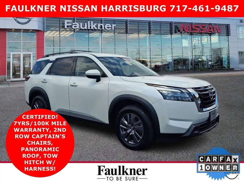 2023 Nissan Pathfinder SV in White — front three-quarter view