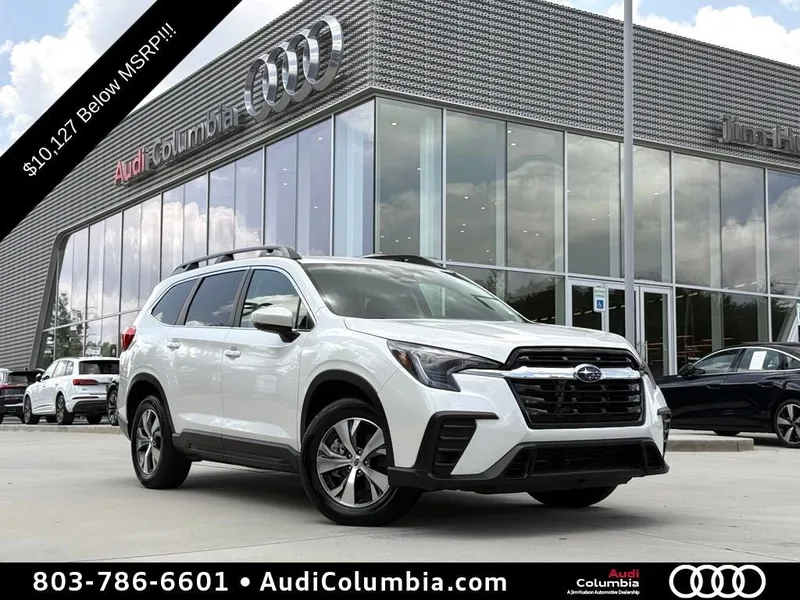 2025 Subaru Ascent Premium in Crystal White Pearl — front three-quarter view