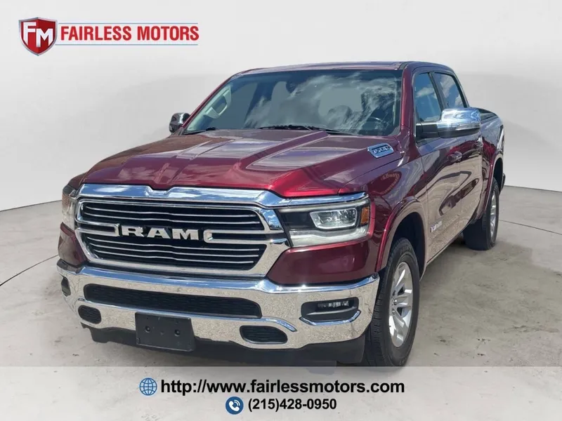 2019 RAM 1500 Laramie 4x4 4dr Crew Cab 5.6 ft. SB Pickup in Delmonico Red Pearl Coat — front three-quarter view