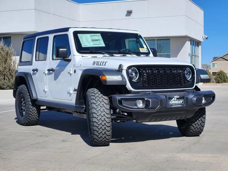 2026 Jeep Wrangler WRANGLER 4-DOOR WILLYS in Bright White Clear-Coat Exterior Paint — front three-quarter view