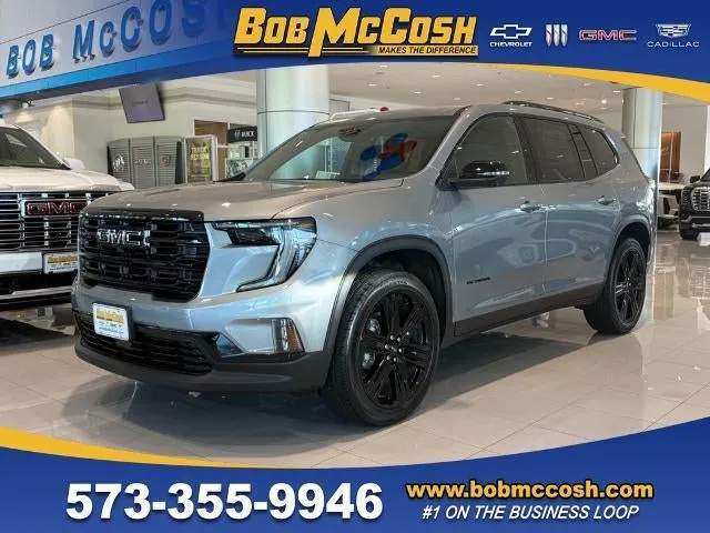 2026 GMC Acadia Elevation in Sterling Metallic — front three-quarter view