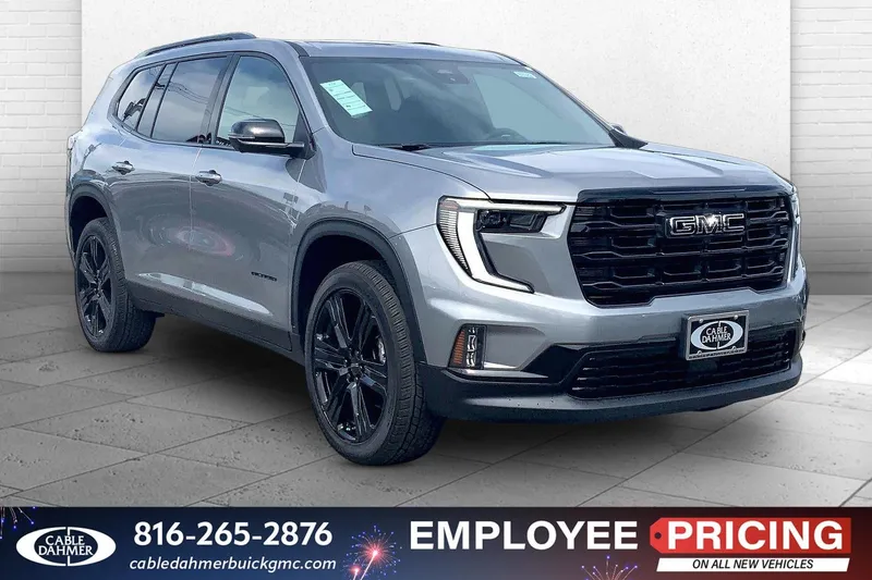 2026 GMC Acadia Elevation in Sterling Metallic — front three-quarter view