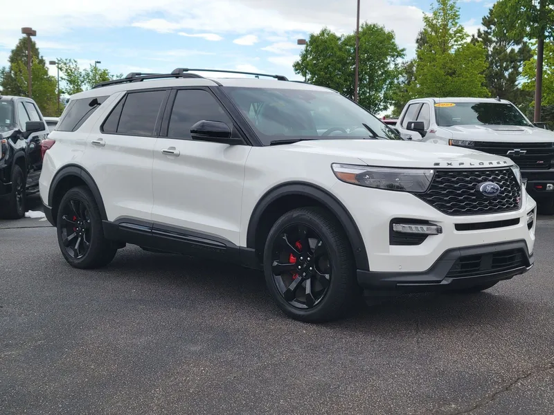 2024 Ford Explorer ST in White Metallic — front three-quarter view