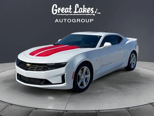 2019 Chevrolet Camaro 1LT in Summit White — front three-quarter view
