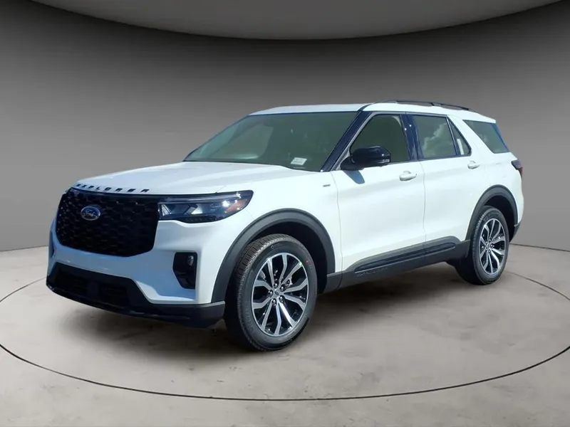 2026 Ford Explorer ST-Line in White Metallic — front three-quarter view
