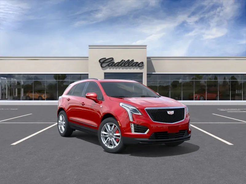 2026 Cadillac XT5 Sport in Radiant Red Tintcoat — front three-quarter view