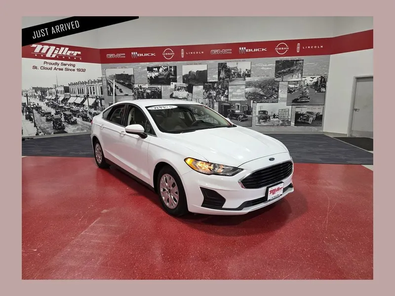 2020 Ford Fusion S in Oxford White — front three-quarter view
