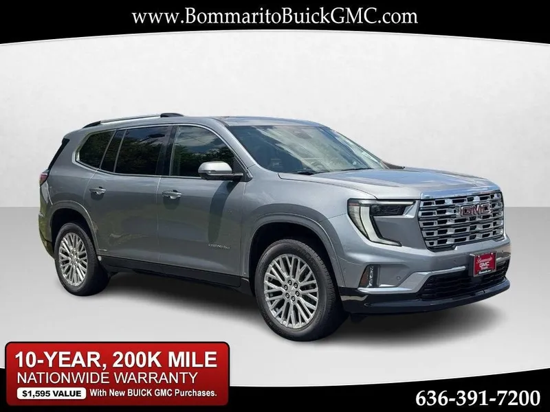 2026 GMC Acadia Denali in Sterling Metallic — front three-quarter view
