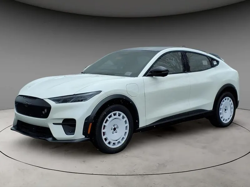 2026 Ford Mustang Mach-E GT in White Metallic — front three-quarter view