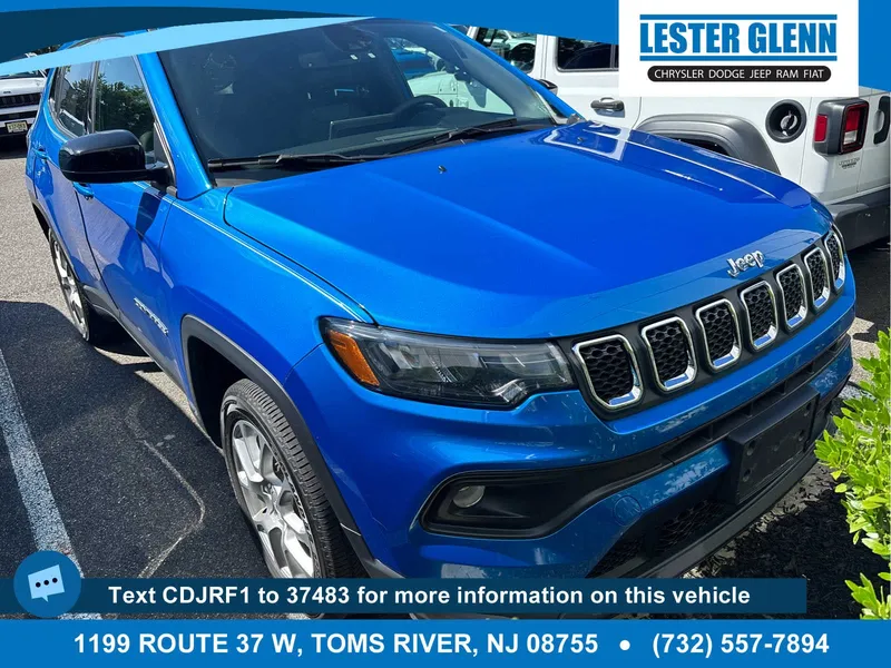 2023 Jeep Compass Latitude Lux in Laser Blue Pearlcoat — front three-quarter view