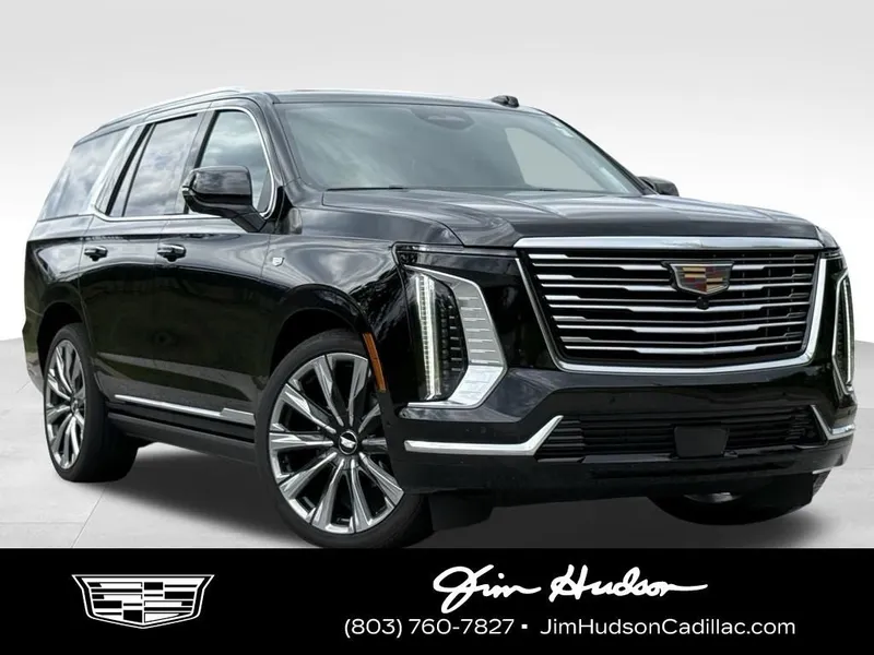 2025 Cadillac Escalade Premium Luxury Platinum in Black Raven — front three-quarter view