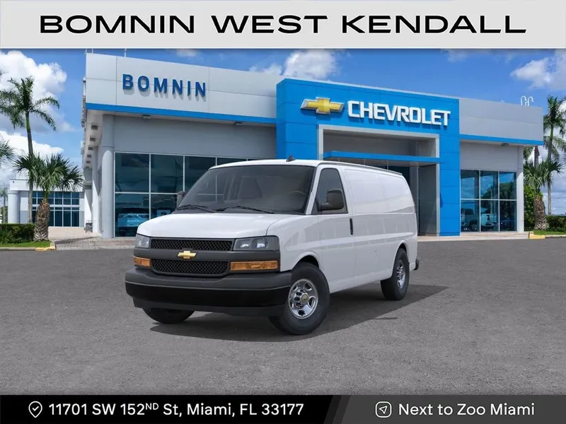 2025 Chevrolet Express Cargo WT in Summit White — front three-quarter view