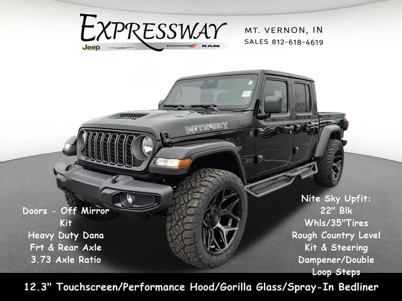 2026 Jeep Gladiator Sport S in Black Clear-Coat Exterior Paint — front three-quarter view
