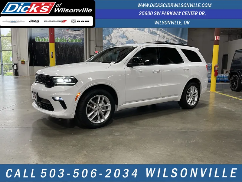 2023 Dodge Durango GT Plus in White Knuckle Clearcoat — front three-quarter view