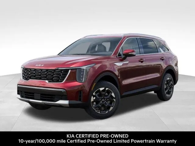 2025 Kia Sorento S in Dawning Red — front three-quarter view