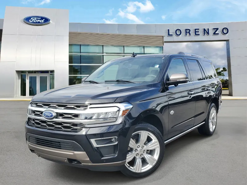 2024 Ford Expedition King Ranch 4WD in Agate Black Metallic — front three-quarter view