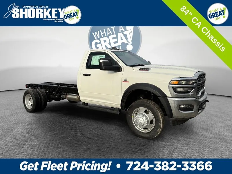 2026 RAM 5500 Tradesman DRW 4x4 / 6.7L Diesel / 84" CA Chassis in Bright White Clear-Coat Exterior Paint — front three-quarter view