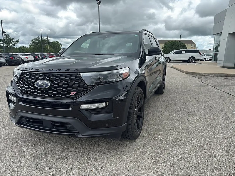 2023 Ford Explorer ST in Agate Black — front three-quarter view