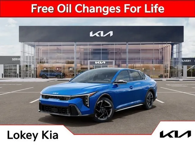 2026 Kia K4 GT-Line in Wave Blue — front three-quarter view